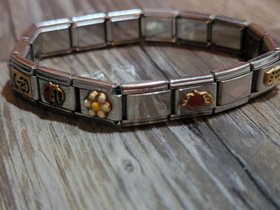 Pulseira Berloque Italiana Vintage Y2K 10 Berloques 17 Elos Zoppini - Imagem 3 de 4