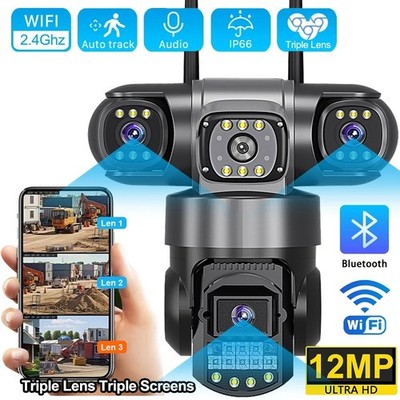 V380 Pro WiFi IP Camera Outdoor 12MP 6K Three Screens Security Video Monitor