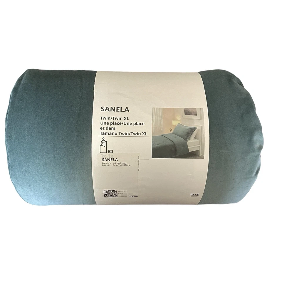 IKEA SANELA Twin Twin XL Comforter Set Turquoise Soft Velvet Cotton Easy Care - Image 2 of 4