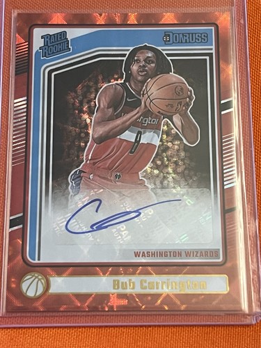 BUB CARRINGTON - 2024-25 Panini Donruss #257 RATED ROOKIE INTERNATIONAL RED AUTO
