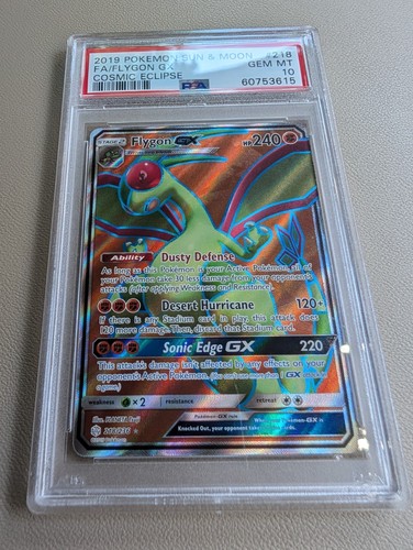 Pokémon Sun & Moon Cosmic Eclipse Flygon GX 2019 arte completo raro 218/236 PSA 10 - Imagen 2 de 5