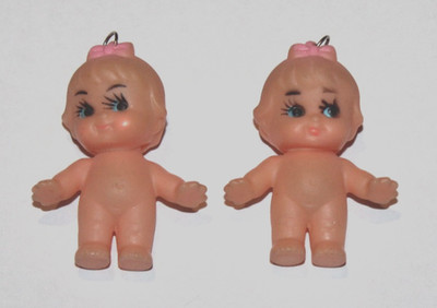 2'' plastic Kewpie doll charms mini figures wings pink bow vintage lot of 2