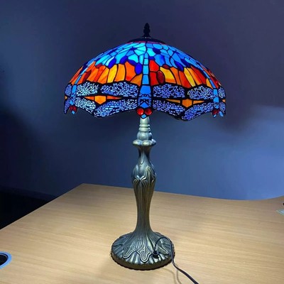 Tiffany blaue Libelle Stil Tischlampe 16 Zoll Handarbeit Buntglasschirm