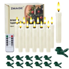 12Pcs LED Taper Candles Light Set 5.3 inches Dripping Flameless 3D Wick Ivory...