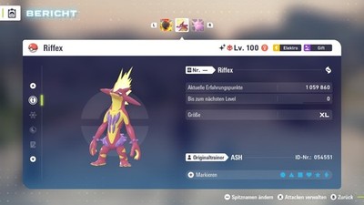 Shiny Elite Riffex  Level 100 6IV + Max EV / DV  Für Pokemon Legenden Z-A