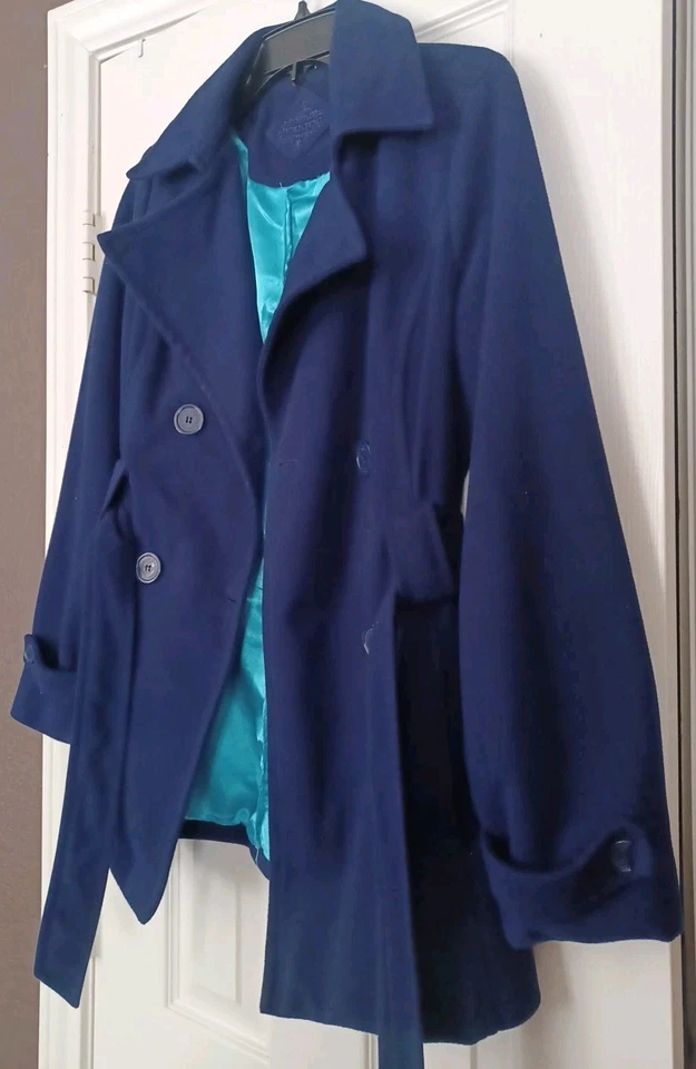 Chaqueta Abrigo Mujer JouJou DE COLECCIÓN Azul Real Doble Pecho Cinturón Talla S Foto 2 de 4