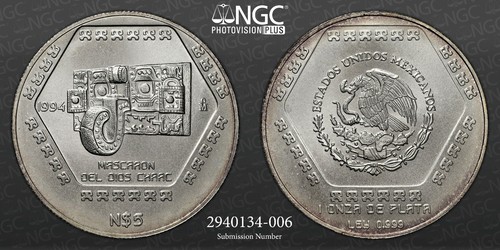 1994Mo MEXICO S5P MASCARON DEL DIOS CHAAC MS 68 - Picture 4 of 20