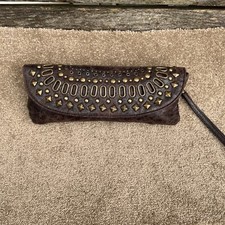 Kookai Y2K 90s Western Boho Studded Crackled Effect Clutch Bag Purse Wristlet