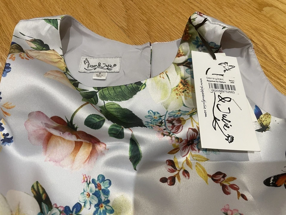 Vestido de fiesta Pippa and Julie niñas talla 6, mariposas y flores etiqueta de $65 Foto 2 de 4