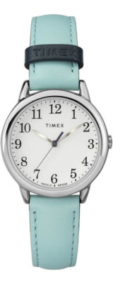 Timex TW2R62900, Women's Easy Reader, Blue Leather Watch, White Dial, Indiglo