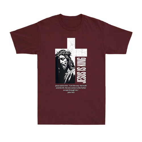 Christ Jesus Is King Religious Christian Church John 14:6 Bible Men's T-Shirt - Picture 9 of 10