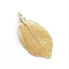 Dipped Boho Natural Charm Pendant Vintage Artisan Gold Tone Real Leaf