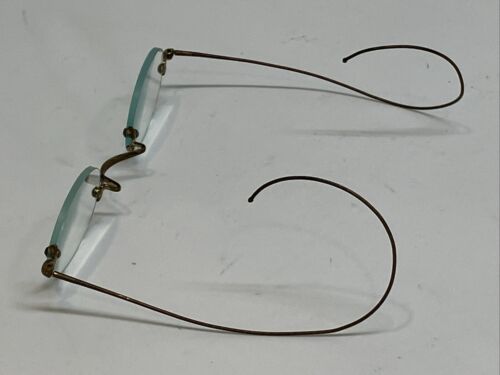 Antique 1900’s Rimless Oval Eyeglasses With Thin Wire Frame And Old Case PO - Picture 6 of 12