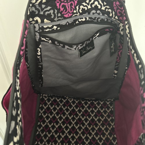 Vera Bradley Canterbury Magenta Large Open Tote Bag Travel Black Gray Fuscia - Picture 3 of 5