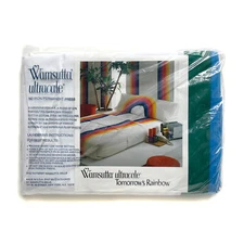 New 1980s Wamsutta Tomorrow's Rainbow Double Flat Sheet • 81x96 Inches