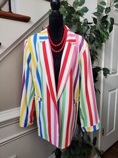 Eloquii Women's Multicolor Striped Long Sleeve Open Front Jacket Blazer Size 26