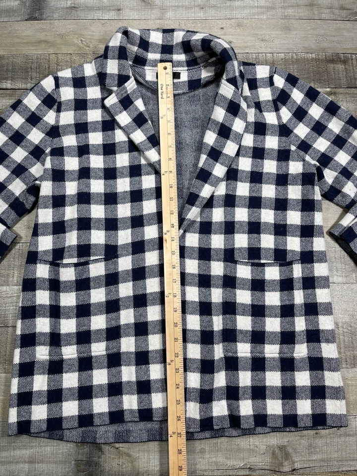 J Crew Sweater Womens Large Blue Buffalo Check Casual Cardigan Pockets - Image 3 of 4
