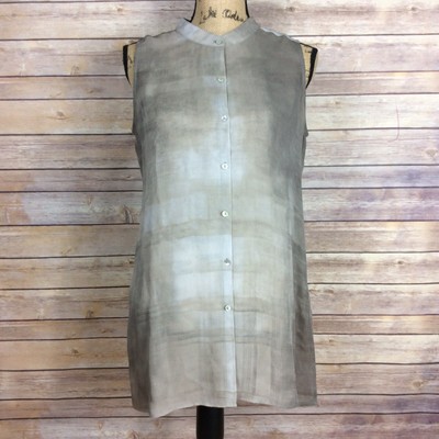 Eileen Fisher Cement Gray Lightweight Watered Silk Sleeveless Tunic Blouse Small | eBay