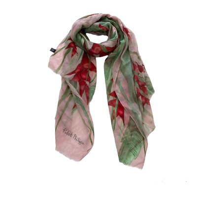 PATEK PHILIPPE Tricolor Floral & Leaf Print Logo Stole Cashmere 56''/ 54'' EX.COND