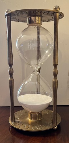 VTG Brass Hourglass Hieroglyphics Roman Numerals Winged Reaper White Sand