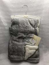 NEW Lullaby Kids Embossed Elephants Baby Blanket Gray White Sherpa Boys 30x40
