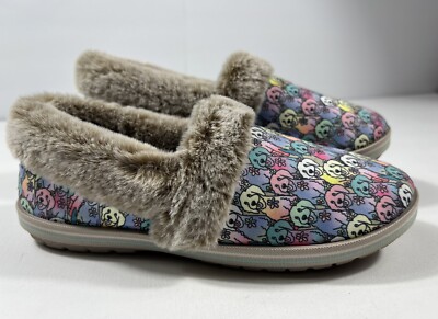 SKECHERS BOBS Womens Aloha Doodle Slippers Size 9.5 Colorful Faux Fur Dog Lover