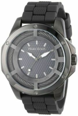 Marc Ecko Mens The Shock Black IP Stainless Steel Bolt Cable Case Silicone Watch
