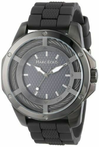 Marc Ecko Mens The Shock Black IP Stainless Steel Bolt Cable Case Silicone Watch - Picture 1 of 3