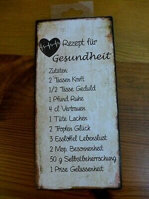 Hanger Schild Metall Lackiert Spruch Rezept Fur Gesundheit Kraft Ruhe Gluck Ebay