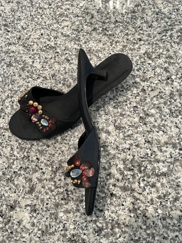 Gorgeous Black Dress Sandals- Size 8 M-With Bling - Picture 2 of 5