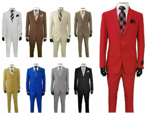  Men’s  Slim Fit  Suit two button Jacket and Pants 10 solid color  702Ps - Picture 1 of 17