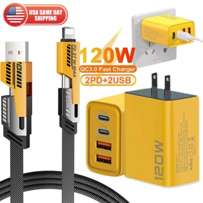 Multi Fast Charging Phone Cable & Wall Charger USB A/USB C to Type C 65W 4-in-1
