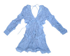 Asos Design Blue Long Ruffle Sleeve Lace Deep V-Neck Open Sides Dress Womens 4