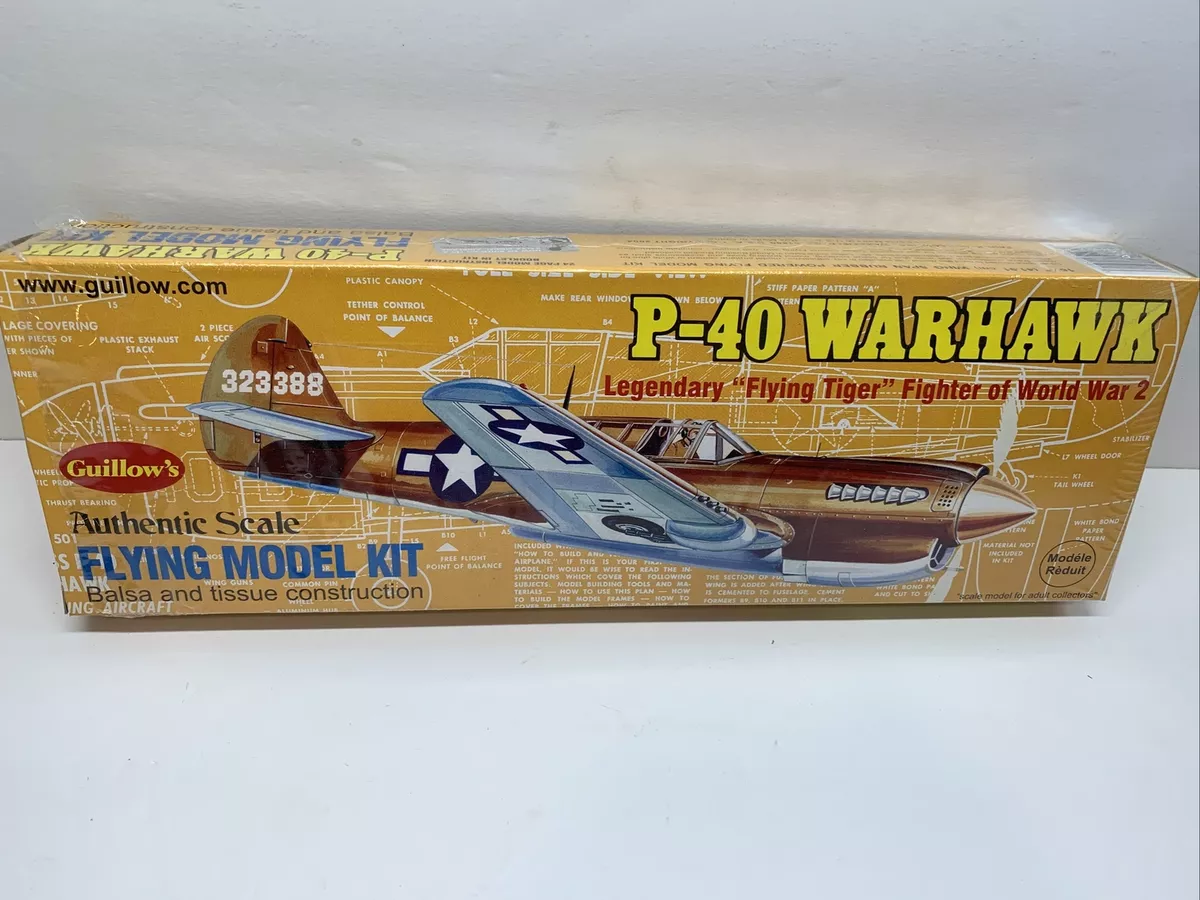 Guillow P 40 Warhawk Balsa And Tissue Flying Model Kit 501 Band Power 16.5 Span