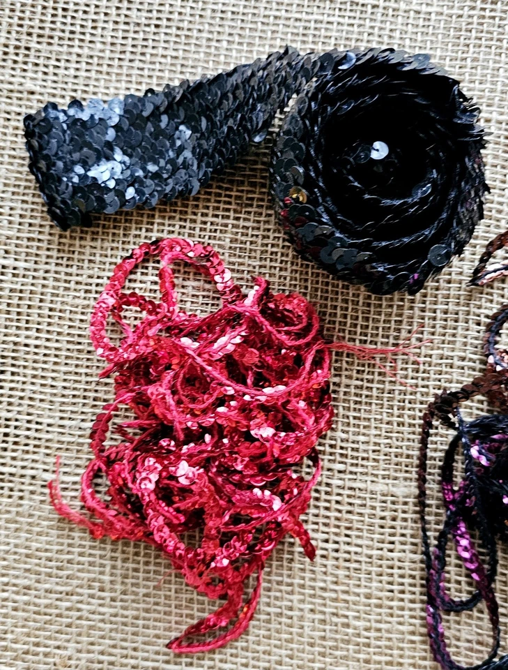 Lote De Colección De Borde De Costura Con Lentejuelas Negro, Plata, Blanco, Rosa, Rojo, Marrón Foto 4 de 4