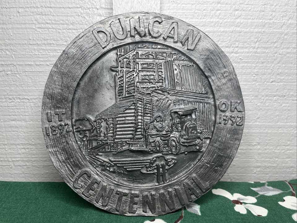 M.A. Ricker Pewter Plate Plaque Duncan Oklahoma Centennial Halliburton ...
