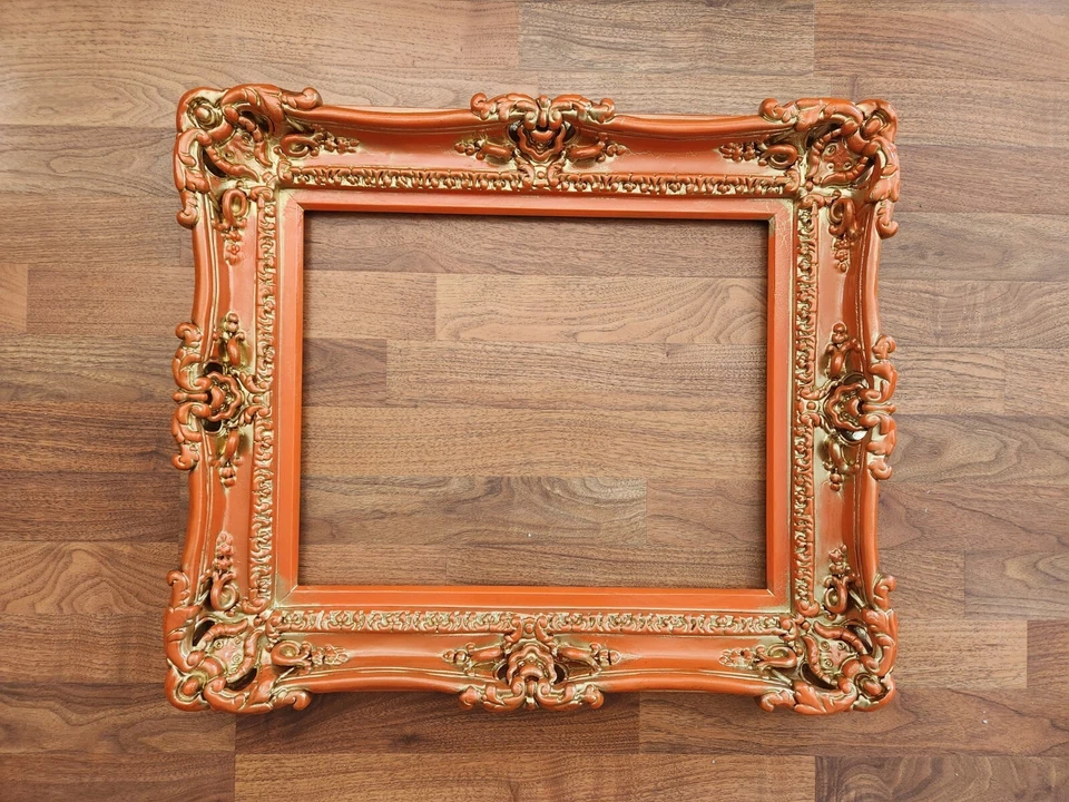16x20 Distressed Orange Ornate Picture Frame Baroque Frame Artwork Print Poster - Image 2 of 4
