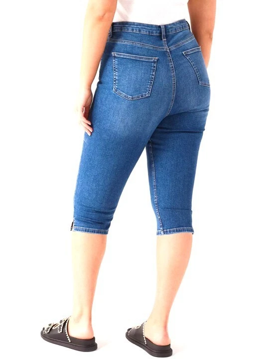 Ladies Womens Denim Shorts 3/4 Crops Stretch Fit Jeans Pedal Pushers PLUS SIZE - Image 3 of 4