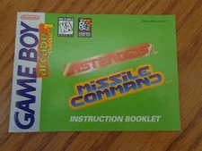 Nintendo Gameboy Asteroids Missile Command Instruction Booklet