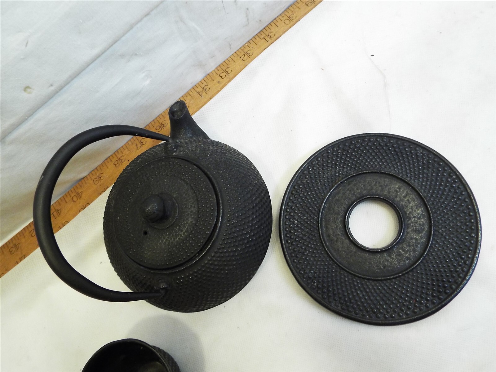 Vintage Cast Iron Japanese Teapot Tea Set Hobnail Tea Kettle Tetsubin