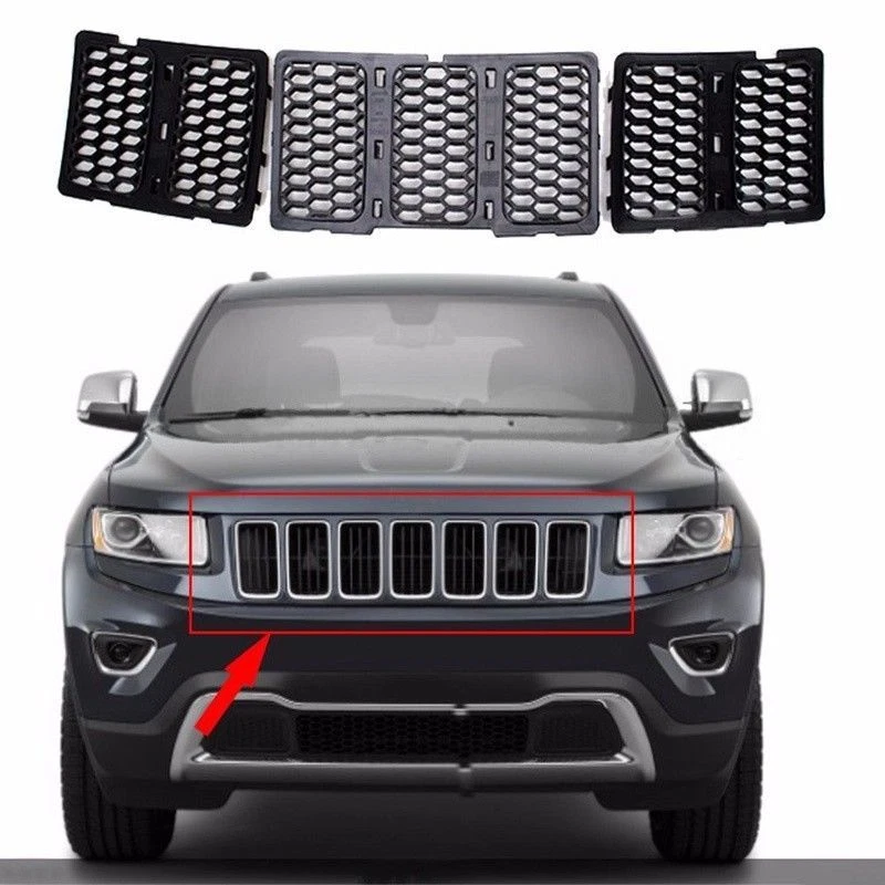 Black Mesh Grille Insert Kit Front Grill Cover For Jeep Grand Cherokee 2014-2016 Foto 2 de 4