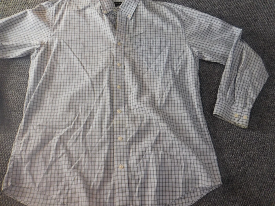 Nautica Mens shirt 16 blue plaid classic fit button down casual - Image 2 of 4