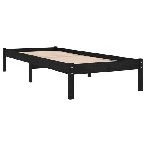 vidaXL Giroletto in Legno Massello Nero 75x190 cm Small Single - Foto 2 di 8