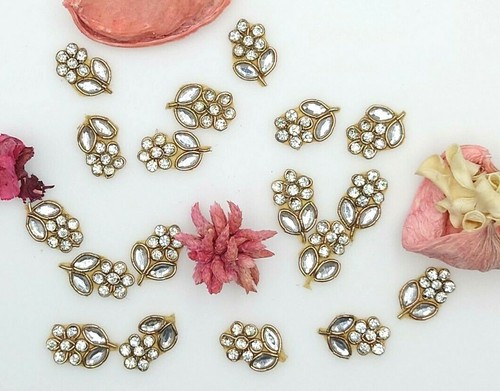 FCL Mini Crafting Applique 12pc Zari Metallic Mirror Stone, Rhinestone Sewing - Picture 11 of 13