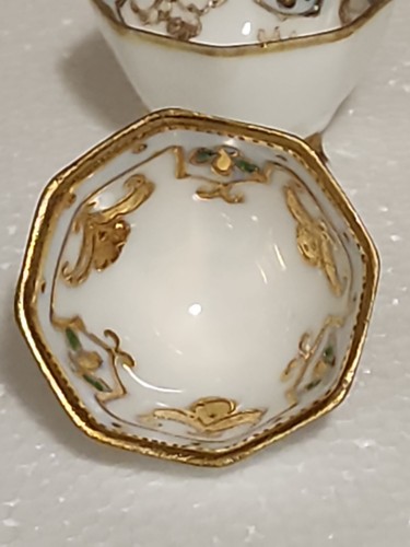 NIPPON CHINA OCTAGON SHAPE GOLD OPEN SALT CELLAR DIP HAND PAINTED SET OF 2 - Picture 5 of 6