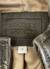 True Vintage 1990s Size 14 Brown Real Leather Marks & Spencers Zip Front Jacket 