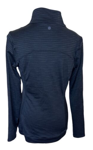 Athleta Jacquard Asymmetrical Zip Moto Athletic Jacket Medium Navy Blue Stripes - Bild 3 von 8