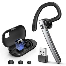 Trucker Wireless Headset Bluetooth 5.1 Earpiece Dual Mic Earbud Noise Cancelling