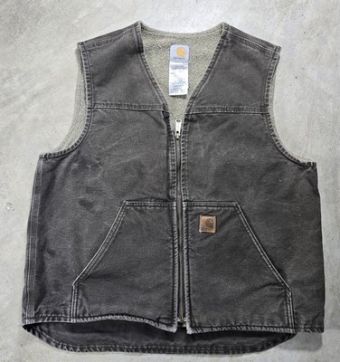 Vintage Carhartt V26 WAL Mens Large Sherpa Vest Walnut Distressed Faded
