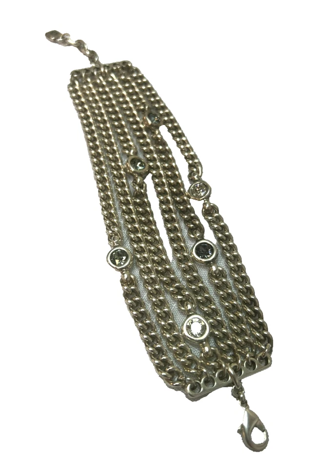 Juego de bisel pulsera multi cadena tono plata UNO de 50 detalles de cristal 8 1/4 pulgadas Foto 2 de 4